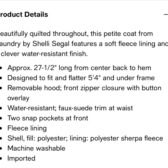 🛑SOLD🛑 LAUNDRY BY SHELLI SEGAL
Petite Fleece-Lined Hooded Coat - Picture 2 of 6